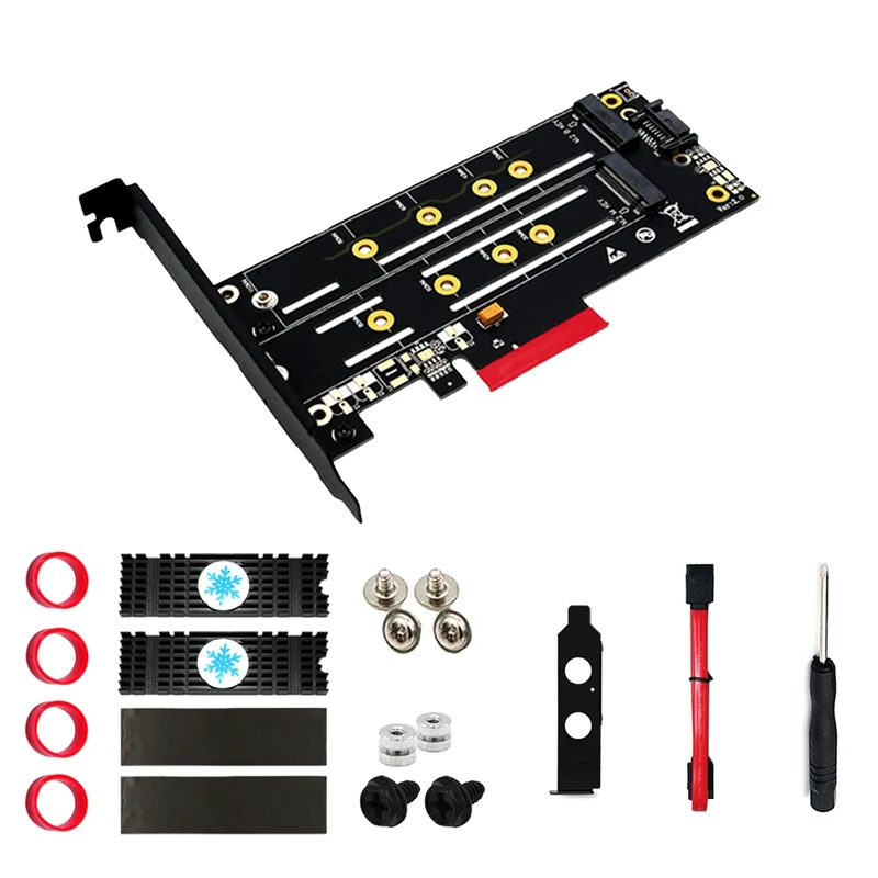 

M.2 PCIE 4X Host Adapter Card with HeatSink and LED Solution Expansion Card for SATA and PCIE NVMe SSD