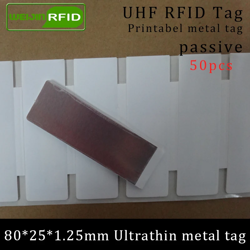 UHF RFID ultrathin anti-metal tag 80*25*1.25mm 915m 868m Impinj NXP 50pcs free shipping printable synthetic passive RFID tags