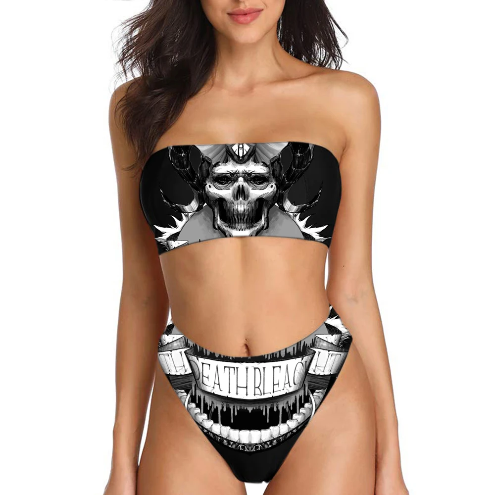 Devil Fashion Ladies Party Print SwimsUit Punk Tube Top Summer Swimsuit Sexy Black Punk Vest Top