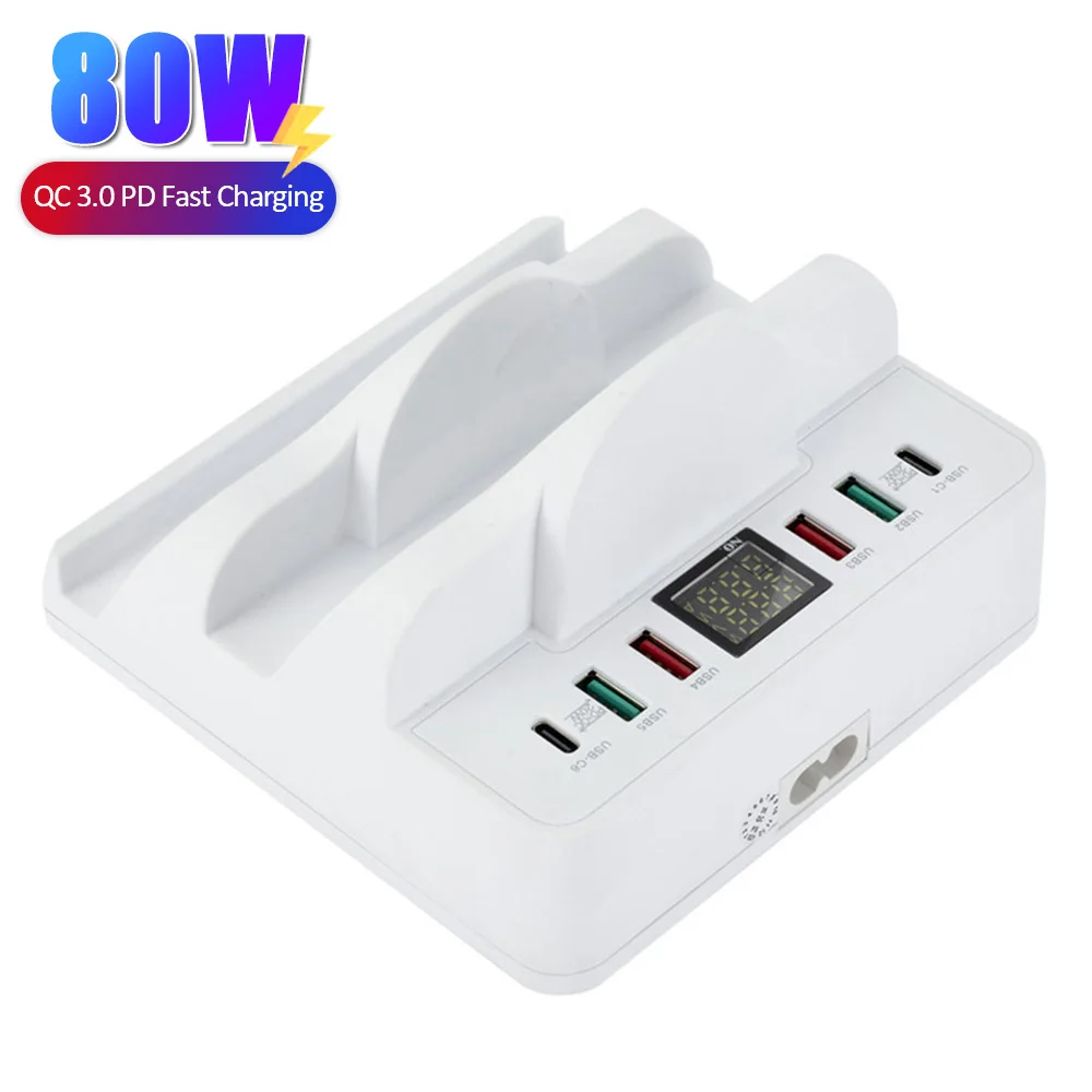 

USB Charger QC 3.0 PD Fast Charging 80W Dual USB-C Port Voltage Current Display Phone Charging Power Adapter EU Plug
