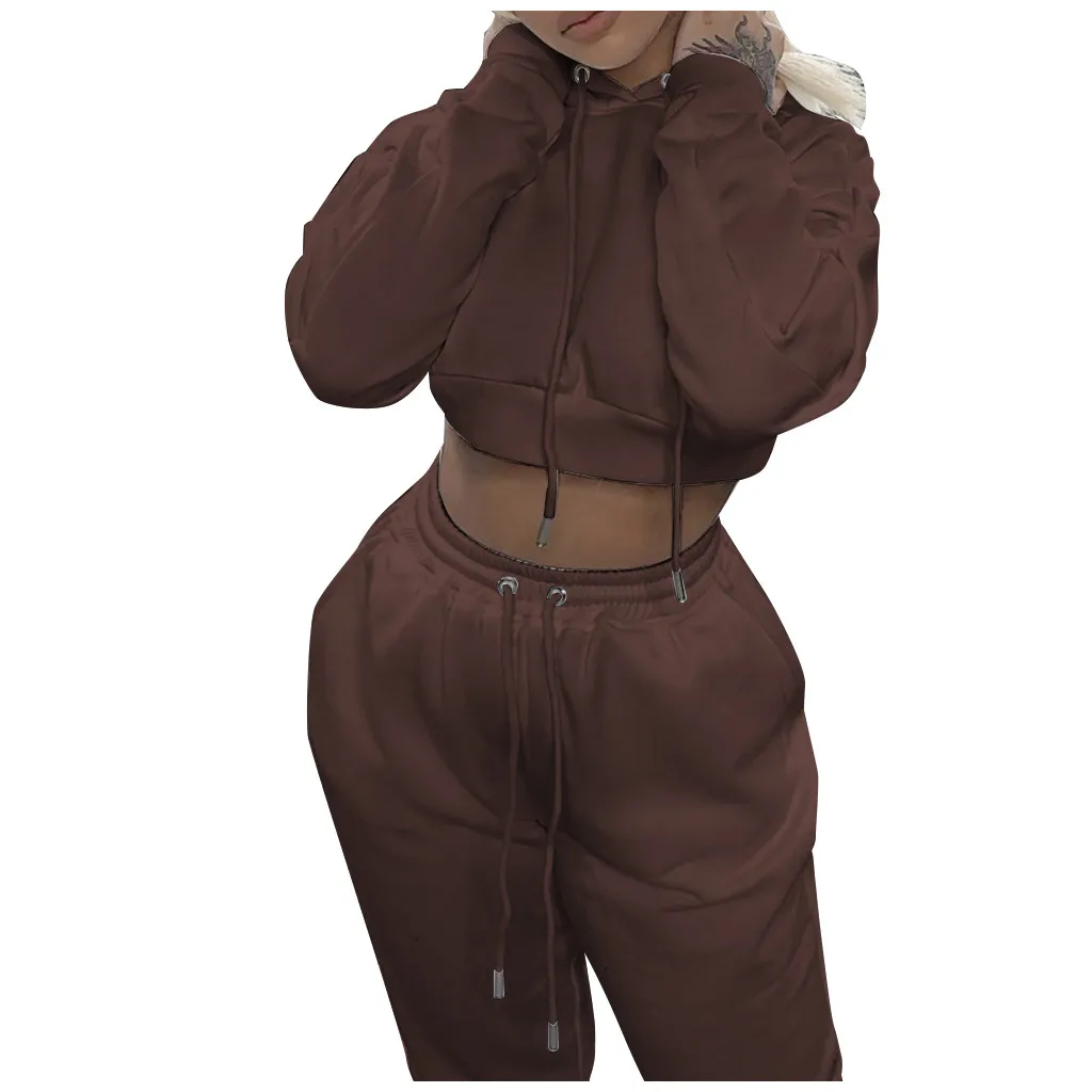 

2 pieces set 2020 fleece hooded sweatshirts and pants outfits oversized hoodies suit autumn solid casual tracksuit female sports