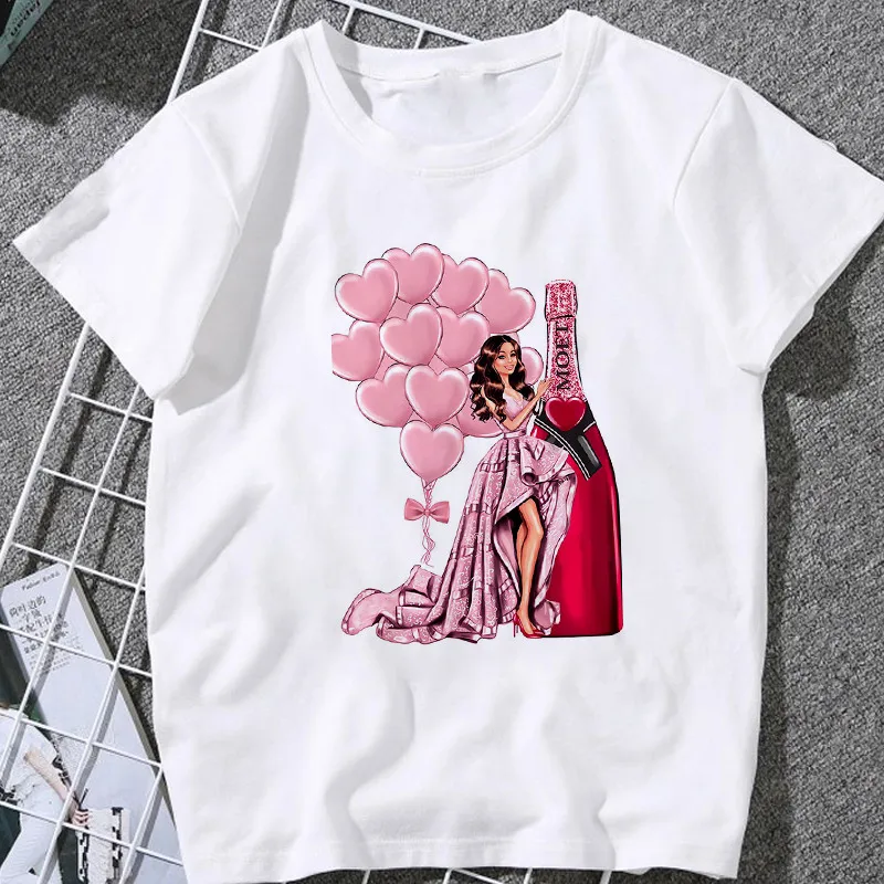 

Women T-shirt Fashion Beauty Champagne Pattern Printing Tshirt Harajuku Leisure Streetwear Female Clothing Summer Tshirt Y2k