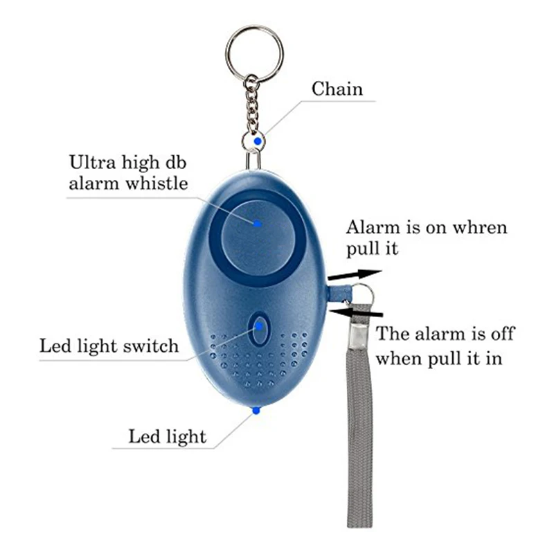 

Portable 130 DB Decibels With LED Light Safety Key Chain Pedant Security Alarms Emergency Personal Security Alarms Self-Defense