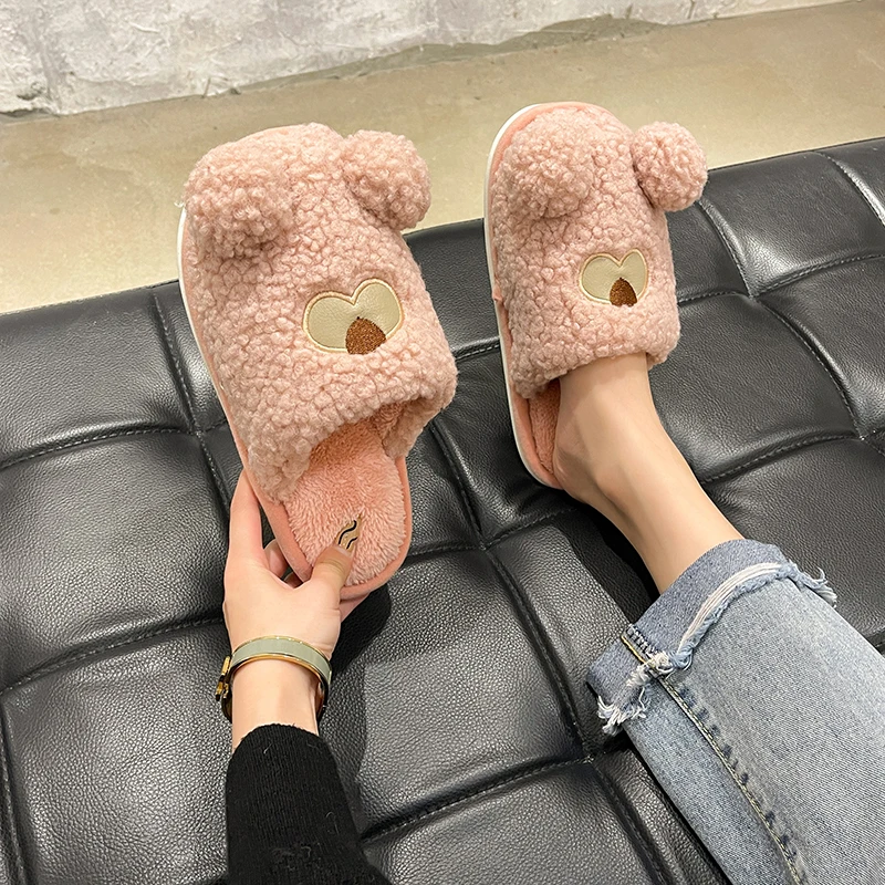 Plush Slippers Baotou Female Autumn and Winter Indoor Warmth Unisex Cute Cartoon Home Ladies Fashion Cotton Slippers