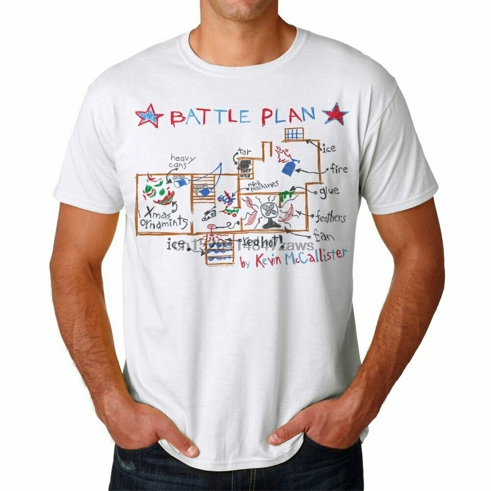 

Home Alone Movie Kevin McCallister Battle Plan Blueprint T-Shirt Size XL XXL