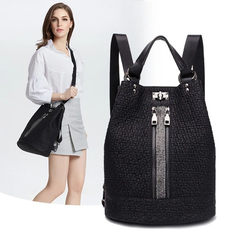 

LILY QUEEN Women Leather Fashion Backpacks Diamante Solid Large Capacity Travel Shoulder Bags For Girls
