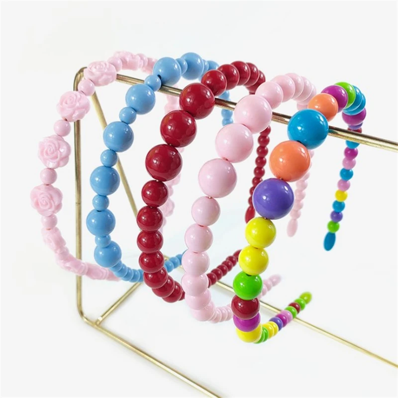 

2021 Women Headband Sweet Candy Color Hair Bands Girls Acrylic Beaded Hairband Hair Accessories Female Headwrap