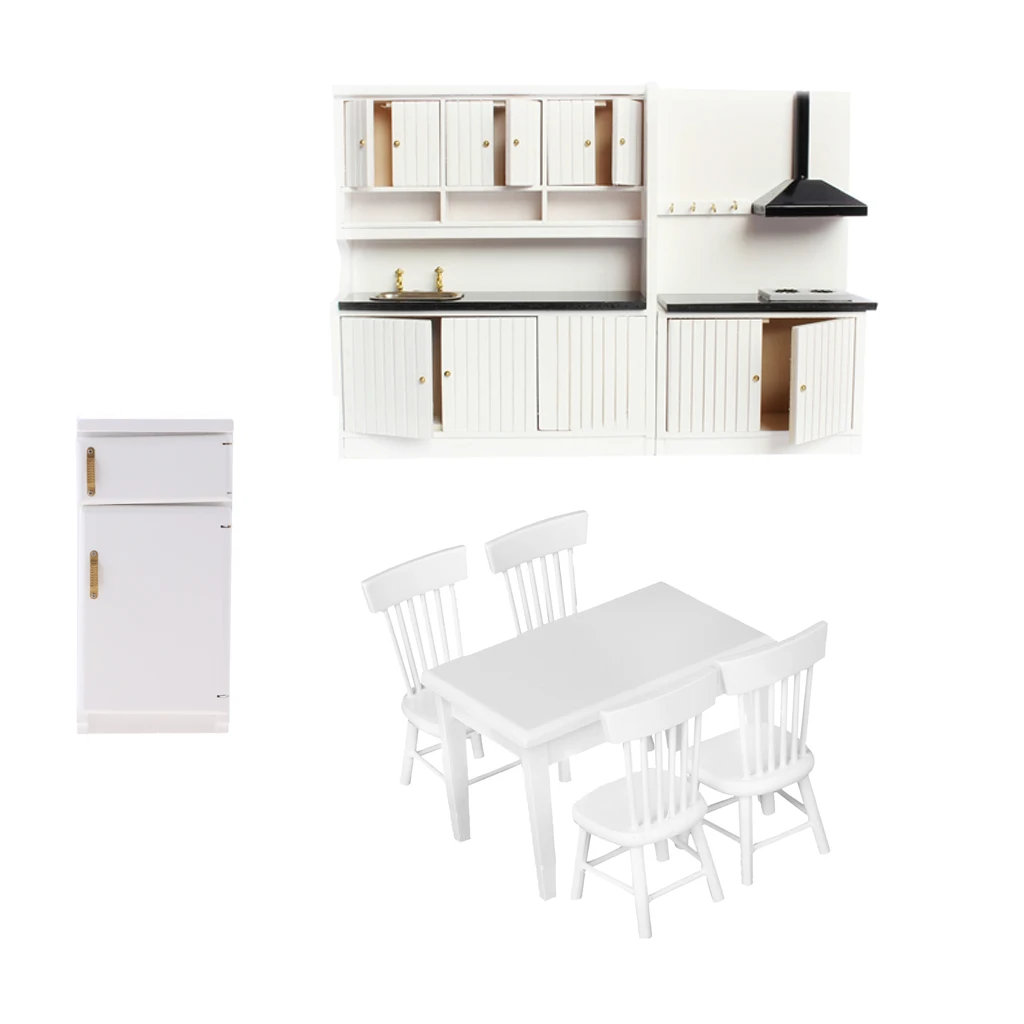 1:12 куклы миниатюрный дом кухня белый мебельный набор Декор холодильник