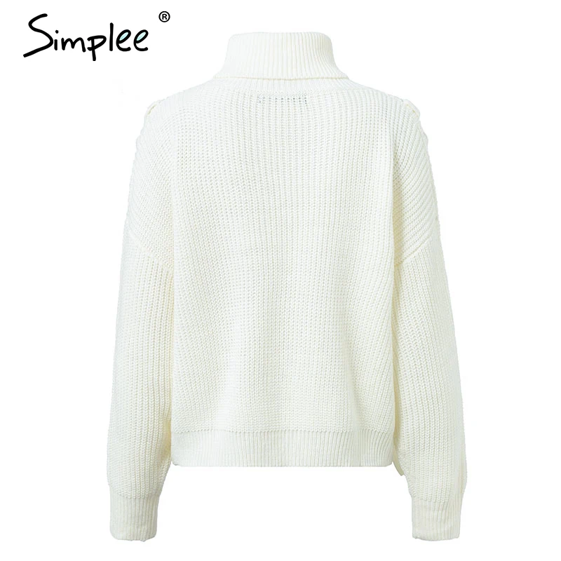 Simplee Side lace up sweaters woman winter 2018 Turtleneck batwing sleeve Loose pullover casual women jumper pull femme | Женская одежда