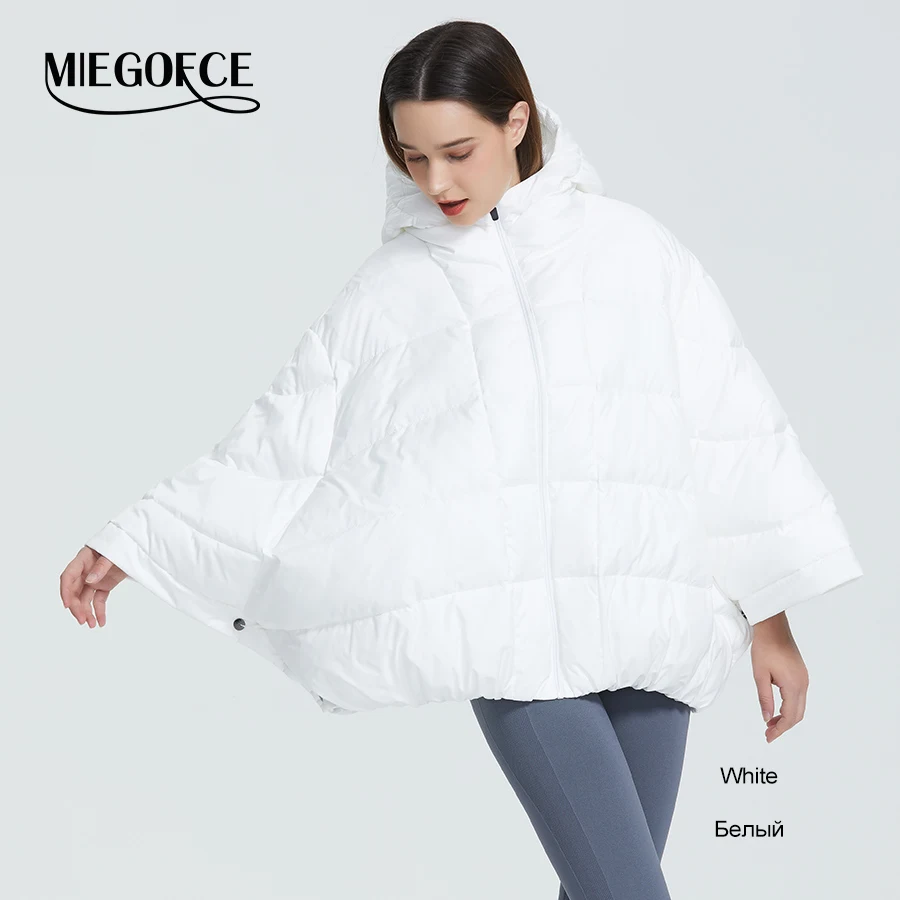 MIEGOFCE Новая зимняя женская куртка высокое качество яркие расцветки синтепон утепленные дутые куртки стойкий воротник с капюшоном Куртка утепленная свободного кроя - Цвет: 501-White