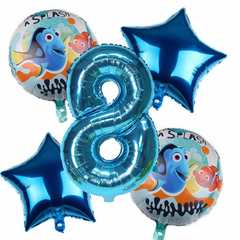 5pcs Nemo 18inch Round Aluminum Foil Balloons 30inch Number Balls Baby Boys Birthday Party Decoration Kids Favor Supplies | Дом и сад