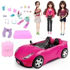 Подарочные детские игрушки машинка для Барби, 30 предметовпартия = 3 модных одежды + 24 кукольных аксессуара + 1 рюкзак багажник автомобиля для Барби, игра сделай сам