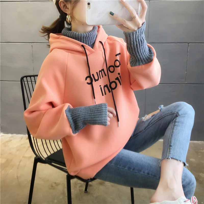 Fleece Printed Letter Women Sweatshirt Hooded Turtleneck Sense Lazy Style All-match Coat Cute clothes sweetshirt Pastel clothes
