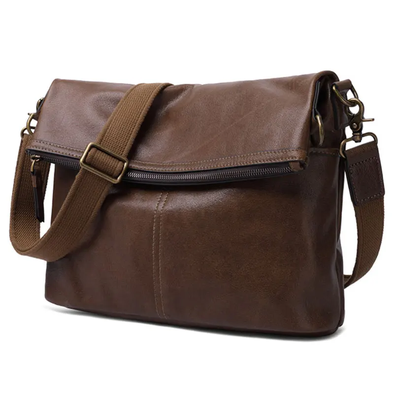 Newest Design Soft Leather Shoulder Bag Anti Theft Crossbody Daily Messenger Bag Of Men Male Shoulder Bags A4 13 Inch Bag