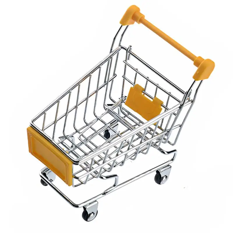 

3pcs Mini Shopping Cart Shaped Storage Basket Desktop Organizer (Yellow)