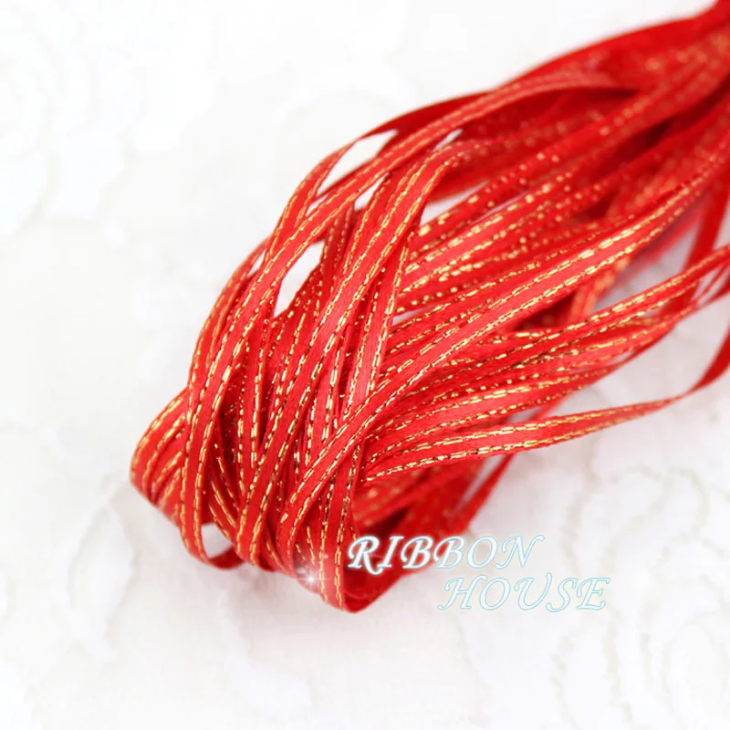 

(40 meters/lot) 1/8'' (3mm) Red Gold Edge Satin ribbons wholesale