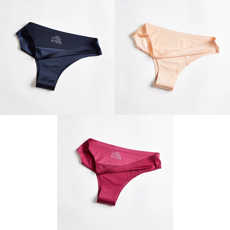 blue nude red Трусики, женское нижнее белье, сексуальные, бесшовные, спортивные, женские, Т-образные, мягкие, стринги, для женщин, нижнее белье, ледяной шелк, 3 шт. BANNIROU - Цвет: blue nude red