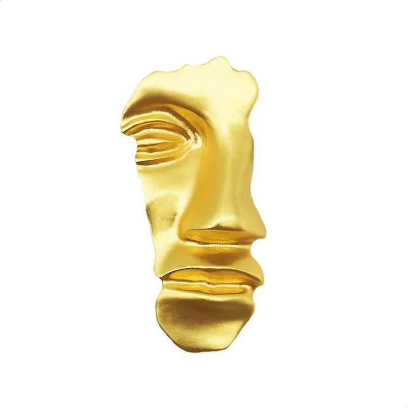 matte gold Винтажная металлическая абстрактная маска для лица, брошь золотого цвета на половину лица, броши-маски на булавке, женская брошь на голову человека, Осенние аксессуары из сплава - Окраска металла: matte gold