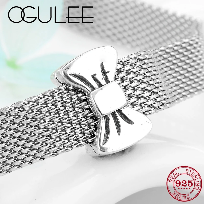 Браслет из 100% настоящего серебра 925 пробы с бантиком и бусинами для изготовления