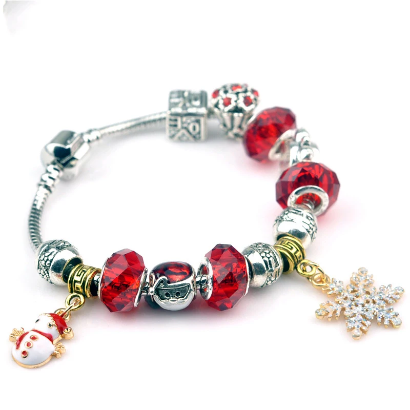 

Panjia Style DIY Beaded Bracelet Crystal Beaded Bracelet Christmas Snowflake Pendant Christmas Gift Bracelet