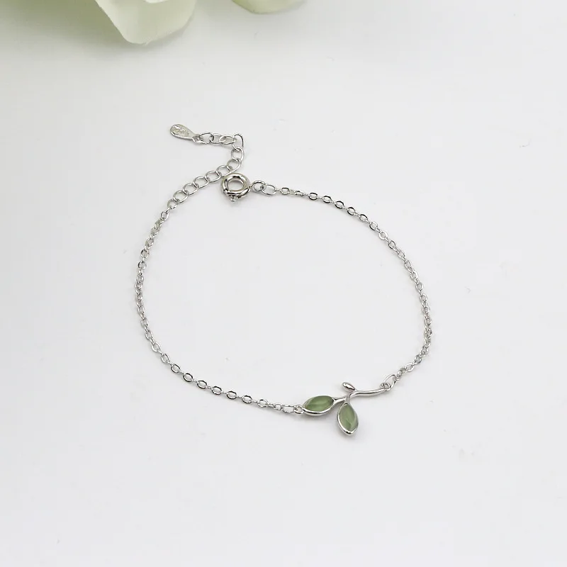 Женские браслеты цепочки из стерлингового серебра 925 пробы с опалом и зеленым