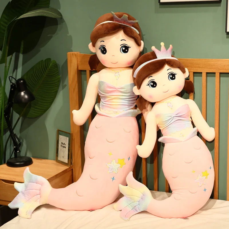 Beautiful Crown Mermaid Plush Toy Kids Girl Cartoon Stuffed Marine Life Doll 60-130cm Cute Sofa Pillow Girlfriend Birthday Gifts