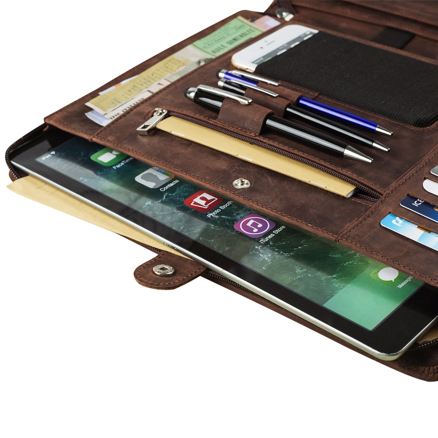 Ручной работы портфель из старинной кожи "Crazy Horse" формата А4 для бизнеса, органайзер-портфолио с ручкой.