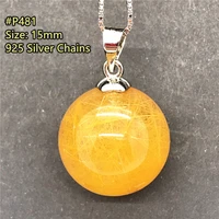 15mm natural gold rutilated quartz pendant necklace for women man wealth gift silver chains round beads crystal jewelry aaaaa