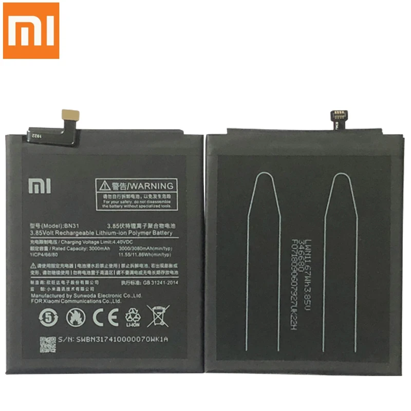 xiao mi original replacement battery bn31 for xiaomi mi 5x mi5x xiaomi a1 xiaomi redmi note 5a authentic phone battery 3080mah free global shipping