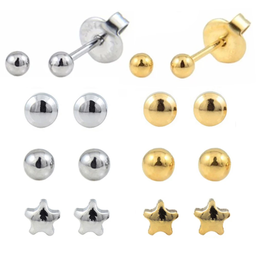 1 пара хирургические Сталь серьги гвоздики с пирсинг уха кристальных камней