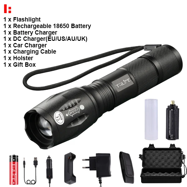 Package I Светодиодный фонарь V6 T6 L2, тактический фонарь, ультра яркий, 200 м, освещение для кемпинга, масштабируемые фонари, 5 режимов использования, аккумулятор 18650 - Испускаемый цвет: Package I