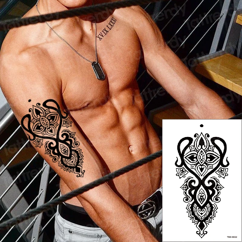Waterproof Temporary Tattoo Men Fire Tatoo Devil Eye Flame Totem arm sleeve leg tattoo sticker Water Transfer Fake Tatto For Man | Красота и