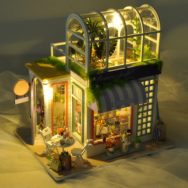 

3D Garden Dollhouse Miniature Kit with Furniture LED Flower House Wooden DIY Miniature Dollhouse Kit Great Gift for Craftlover