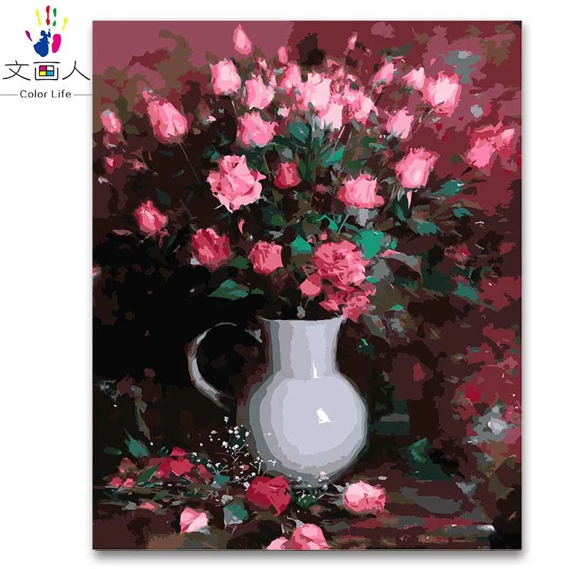 Красная роза белая ваза цветы картина маслом по номерам классические холст