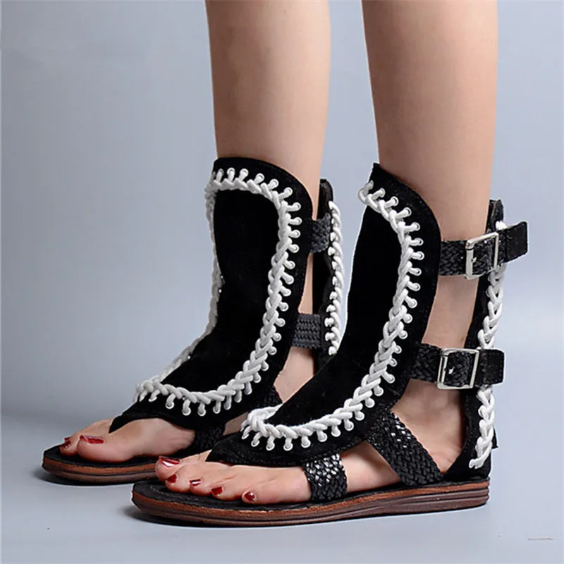 

Сандалии-гладиаторы женские с плетением из черной замши, пляжная обувь, ажурные шлепанцы, плоская подошва, лето 2021