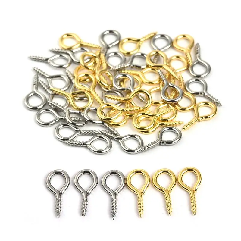 

100pcs/Lot 4*8mm Mini Eye Pins Eyelets Screw Hooks Threaded Clasp Connector For Pendant DIY Jewelry Making Accessories 5 Color