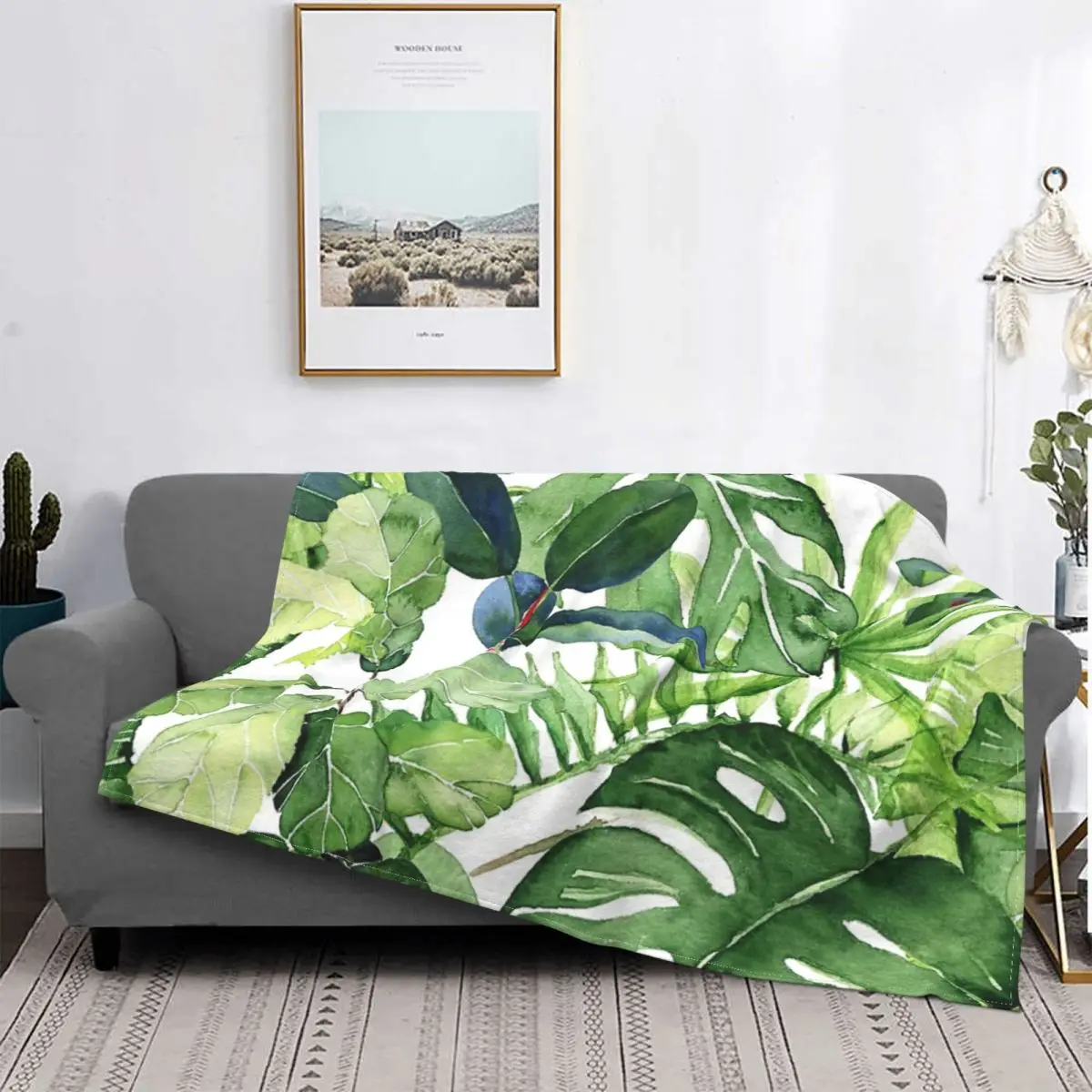 

Manta de jungla exuberante con hojas tropicales verdes, colcha a cuadros para cama, sofá, manta térmica 135, colchas de verano