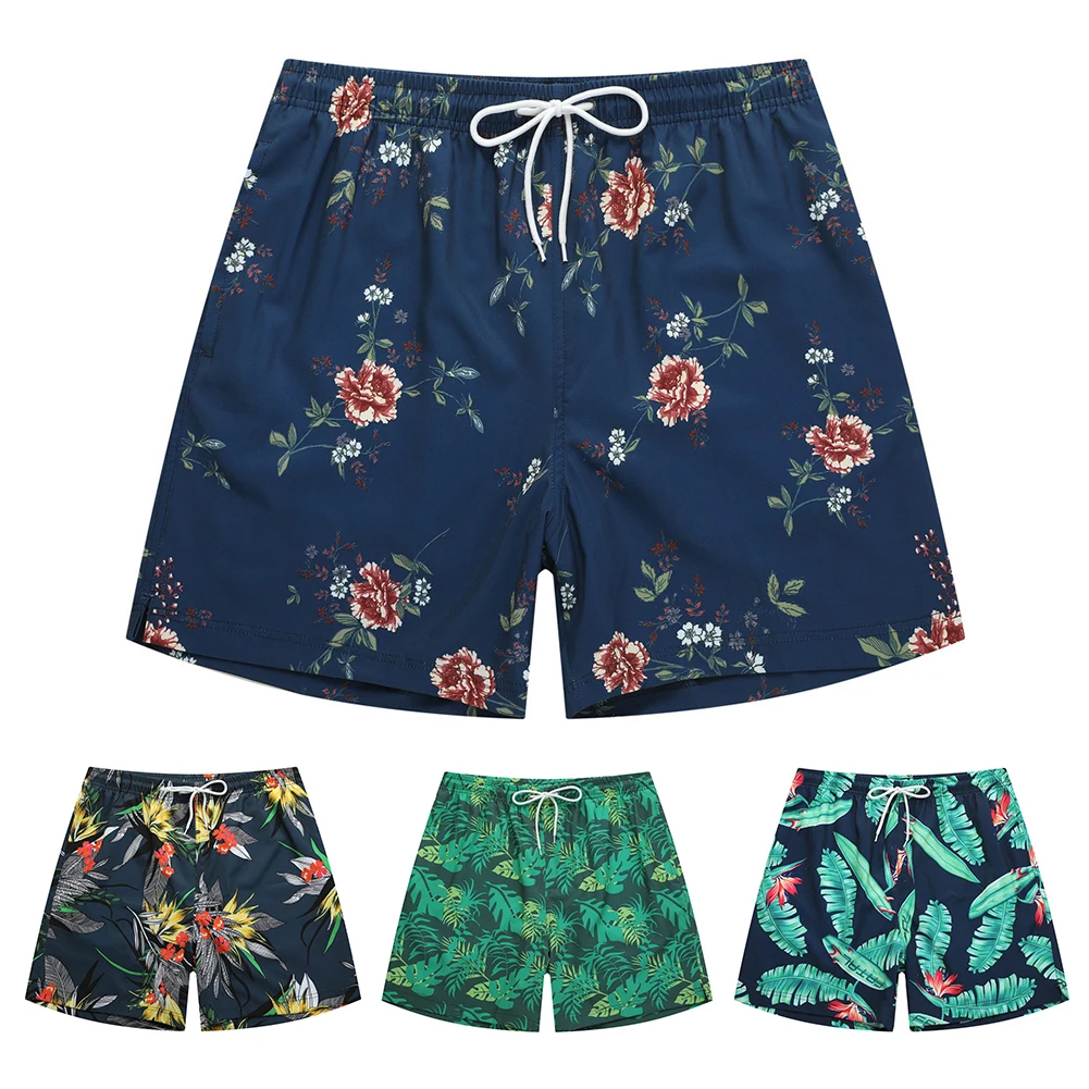 Шорты мужские с цветочными листьями быстросохнущие пляжные плавки на шнуровке