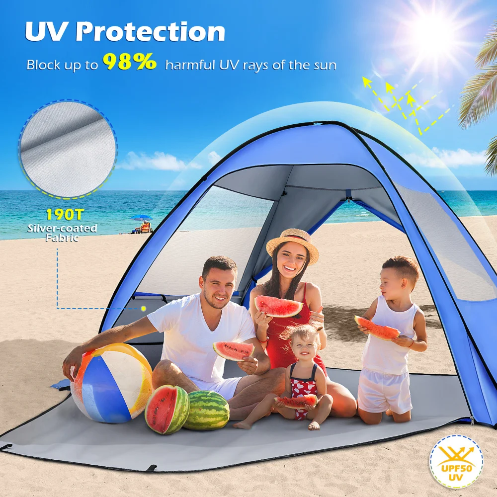 

MOVTOTOP 659C Double-Door Pop-Up Beach Tent Portable Automatic Tents Sun Shelter for Hiking Camping Vacation (Navy)