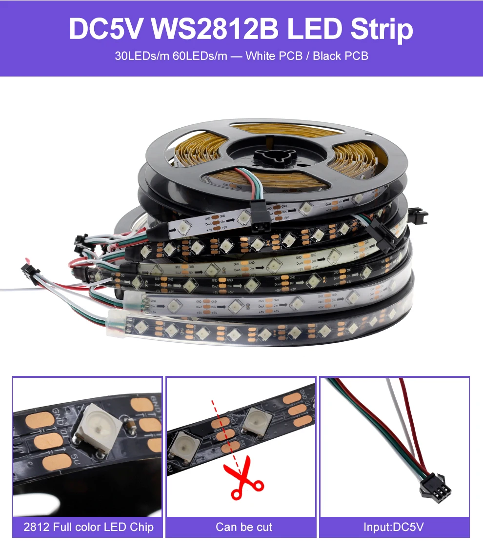 Новые поступления WS2812B Светодиодные ленты DC5V чип угол 45 градусов полноцветный RGB съемный Smart Pixel управление светодиодные ленты 5 м/лот