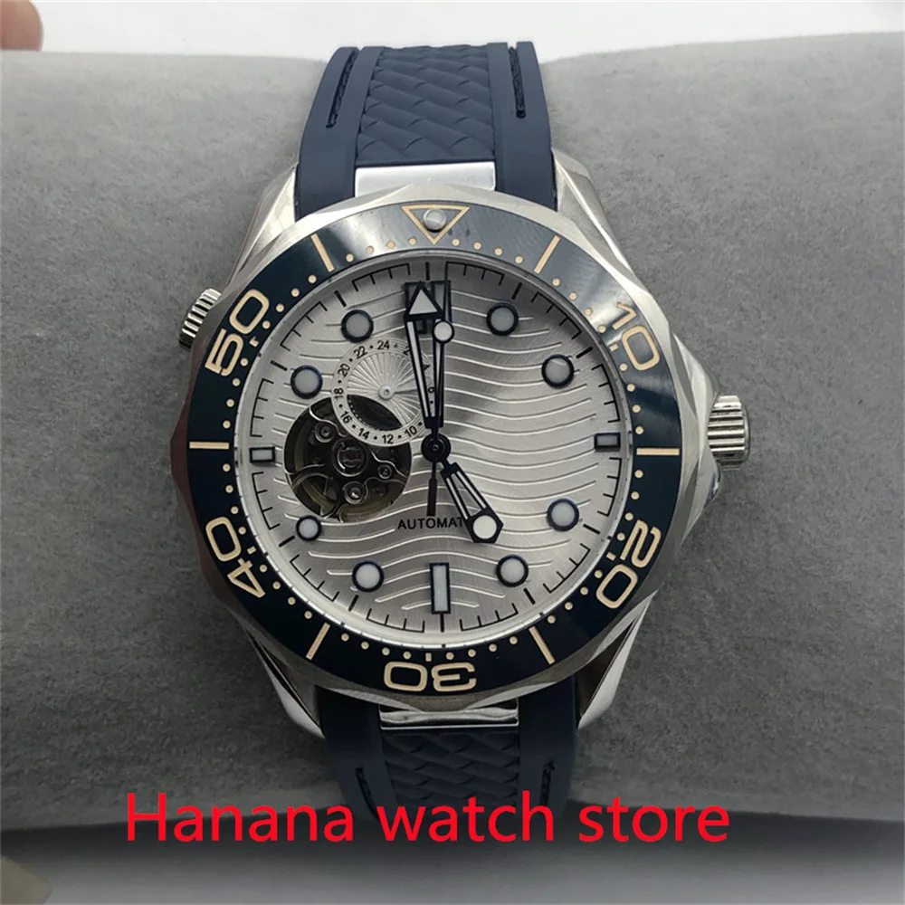 

BLIGER 41mm Sapphire Glass Transparent Case Back Ceramic Bezel NH39 Automatic Movement Men's 24Jewel Rubber Strap Watch