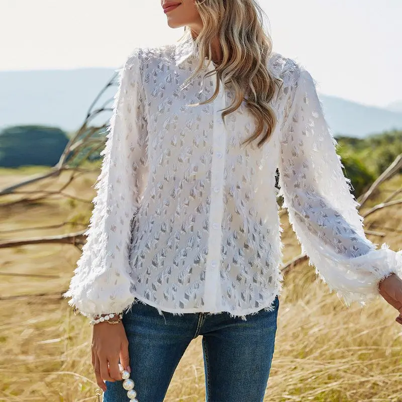 

Women Shirt 2021 Spring And Summer Casual Long-sleeved Cardigan Women's Lapel Shirt Blouse Loose Tunic Office Tops Cotton White