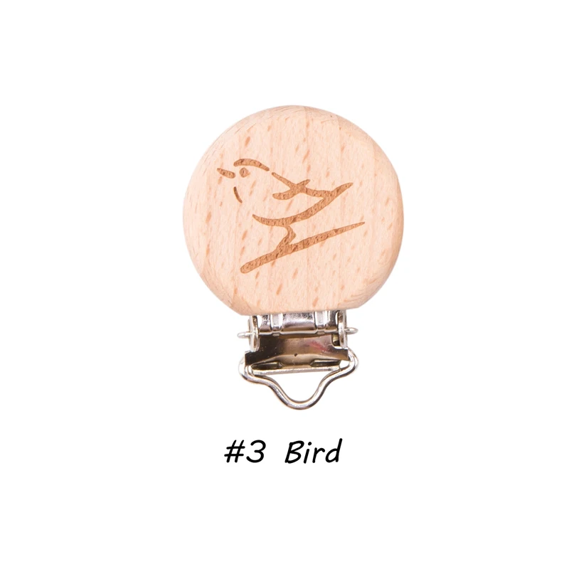 bird Let's Make/прищепка для пустышки, 10 шт., круглая деревянная гравировка на заказ, деревянная прищепка для пустышки, нейтральный подарок для соски, цепочка для зубов - Цвет: bird
