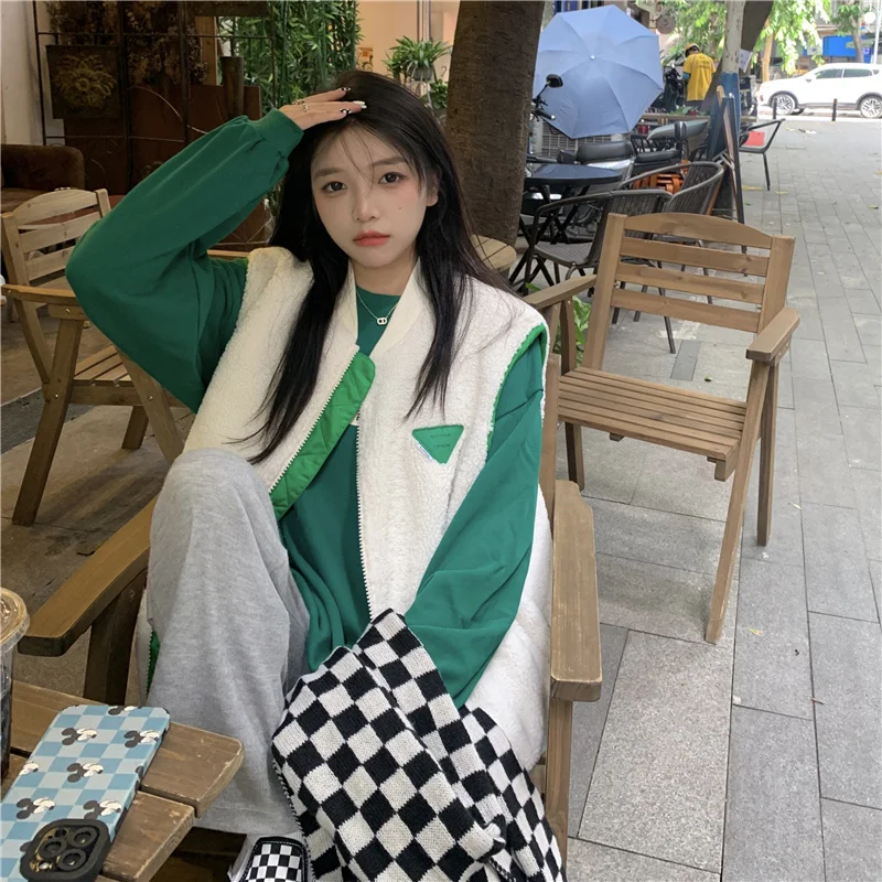 Женский Свободный жилет на молнии из овечьей шерсти | Женская одежда