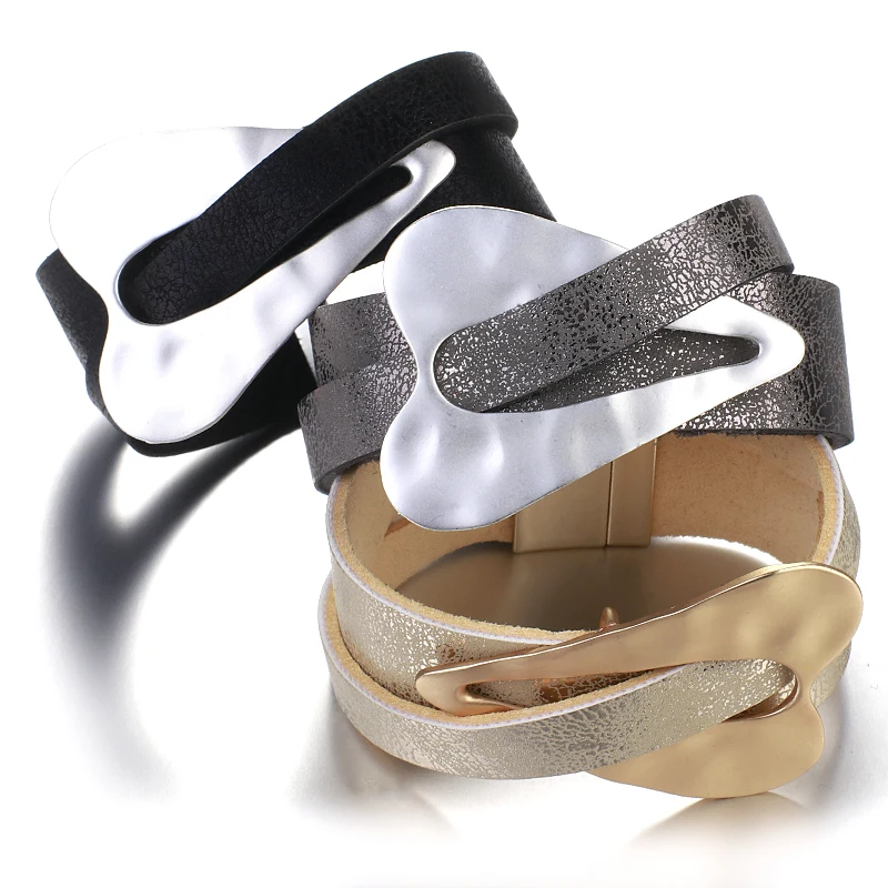 Женский кожаный браслет ALLYES цвета шампанского широкий с подвеской в форме сердца