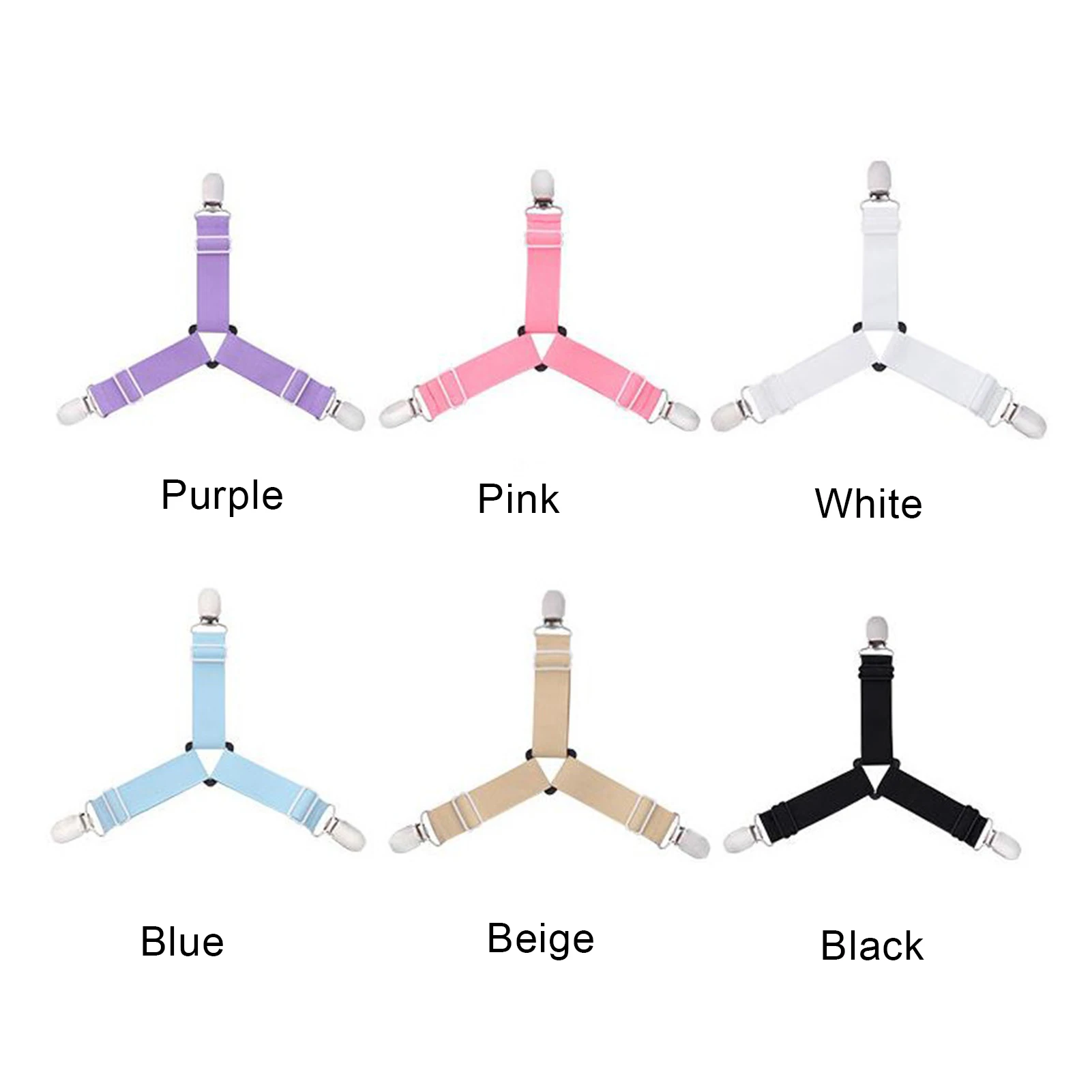 

4 Pcs Bed Suspender Straps Mattress Fastener Holder 6 Color Triangular Grippers Sheet Clips for bed sheets, mattress pads LBS