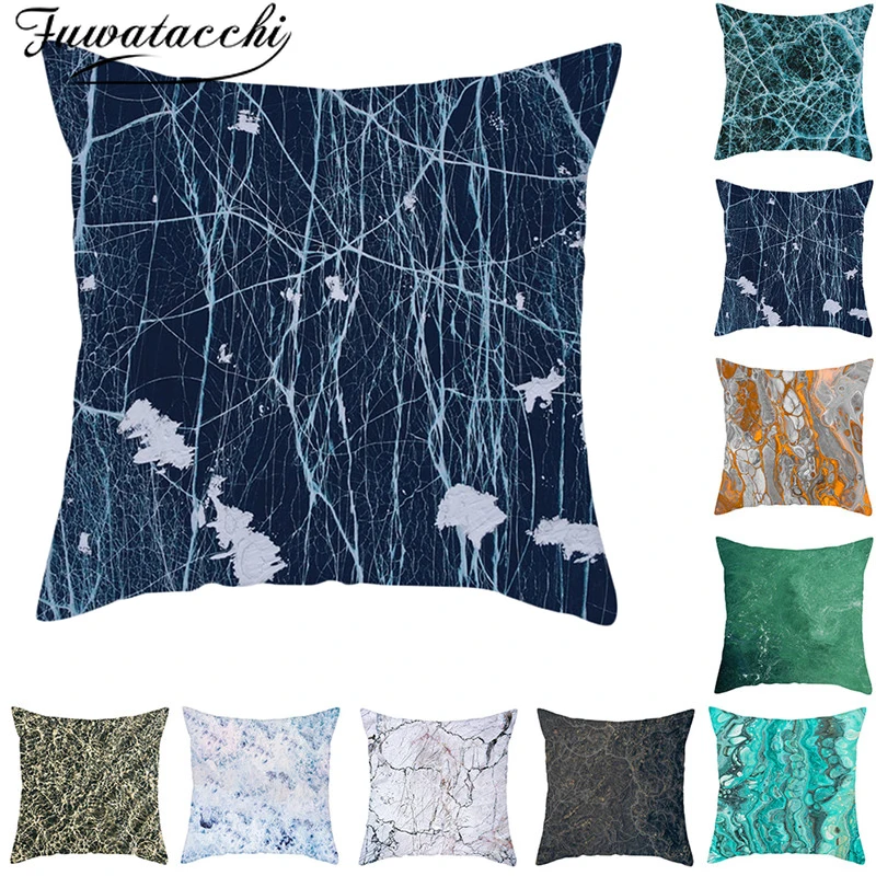 

Fuwatacchi Cold Tune Abst Cushion Covers River Ocean Pillowcase Green Decorative Pillow Cover for Sofa Seat 2019 New Home Decor