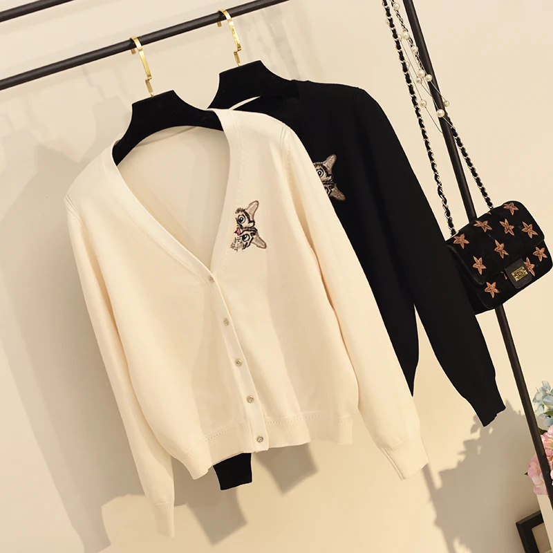 Вязаный кардиган для женщин корейский свитер с вышивкой вязаный короткий