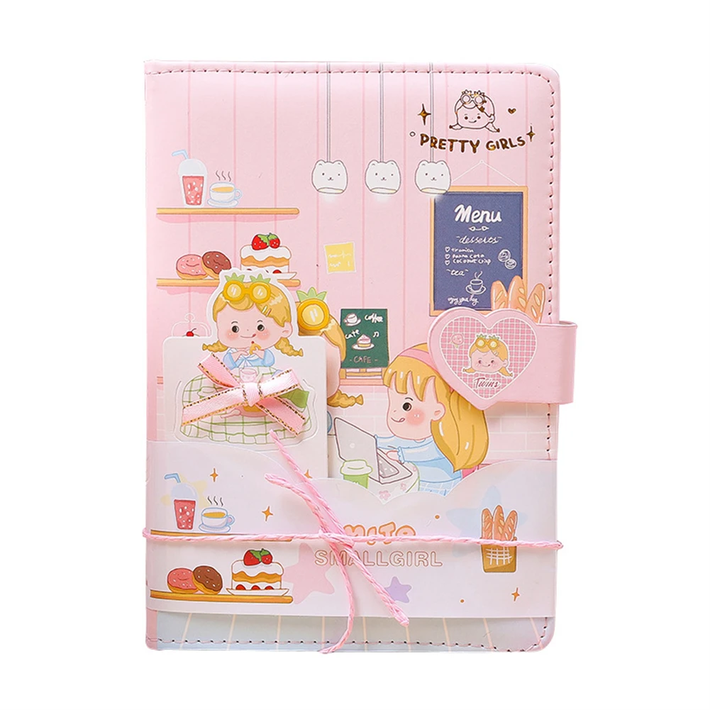 

32k Cute Cartoon Girl Student Handbook Daily Kawaii Notebook Magnetic Buckle Notepad Color Page Hand Book School Supplies