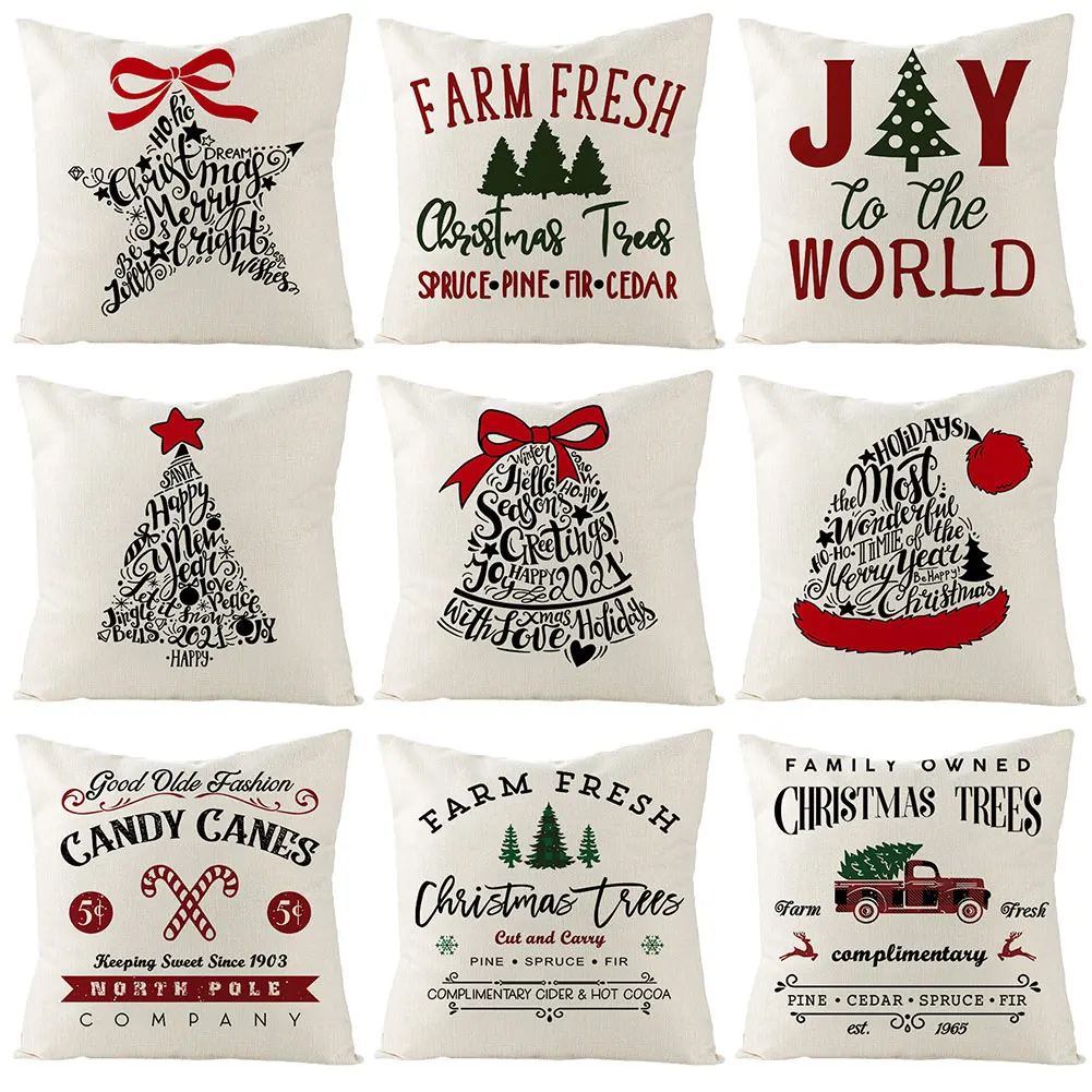

Bells Letters Print Sofa Throw Pillow Case Home Office Christmas Decor Cotton Linen Cushion Cover Living Room Decoration 45X45CM